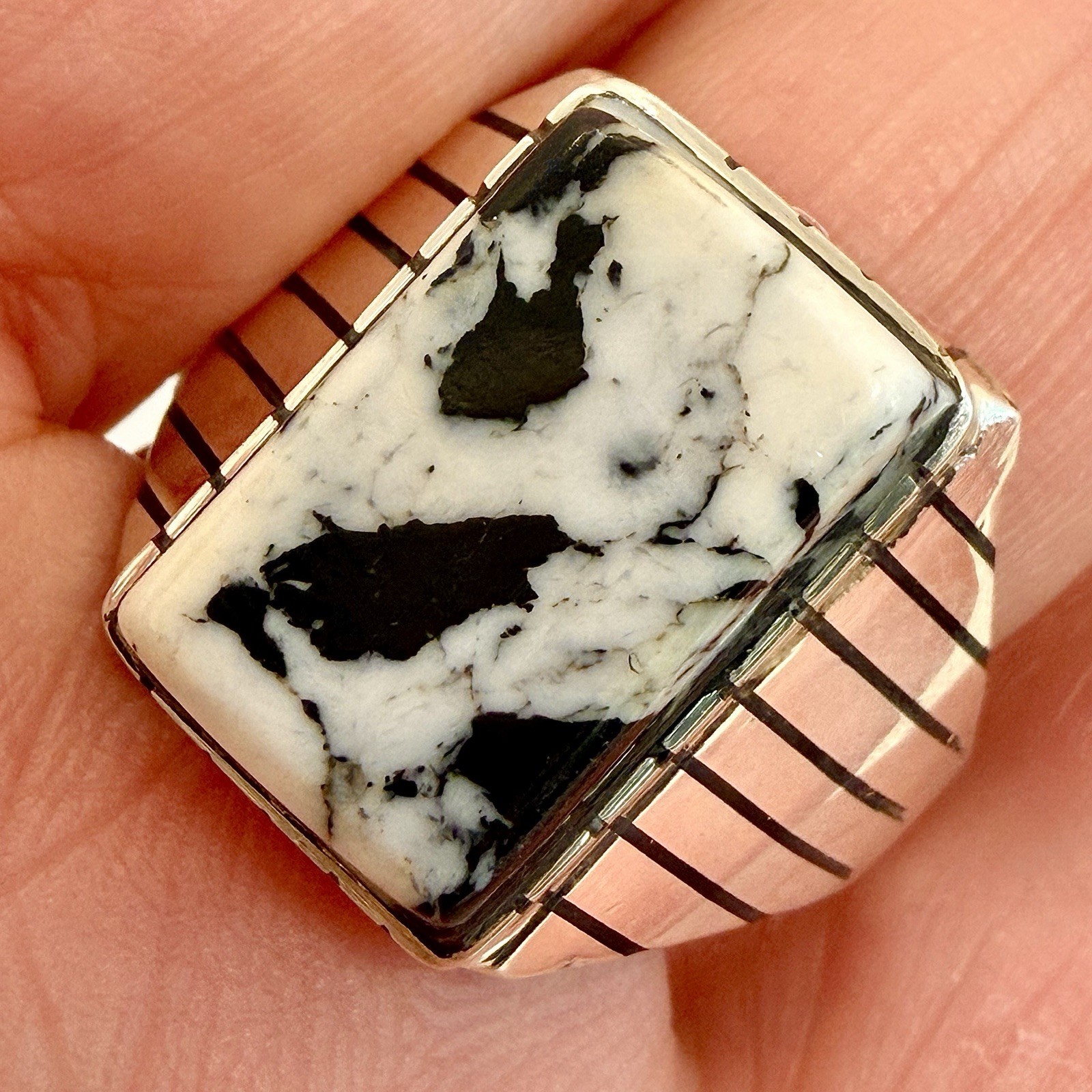 Navajo White Buffalo Turquoise Men’s Ring Size 12.5 Sterling by Trevor Jack 8.6g