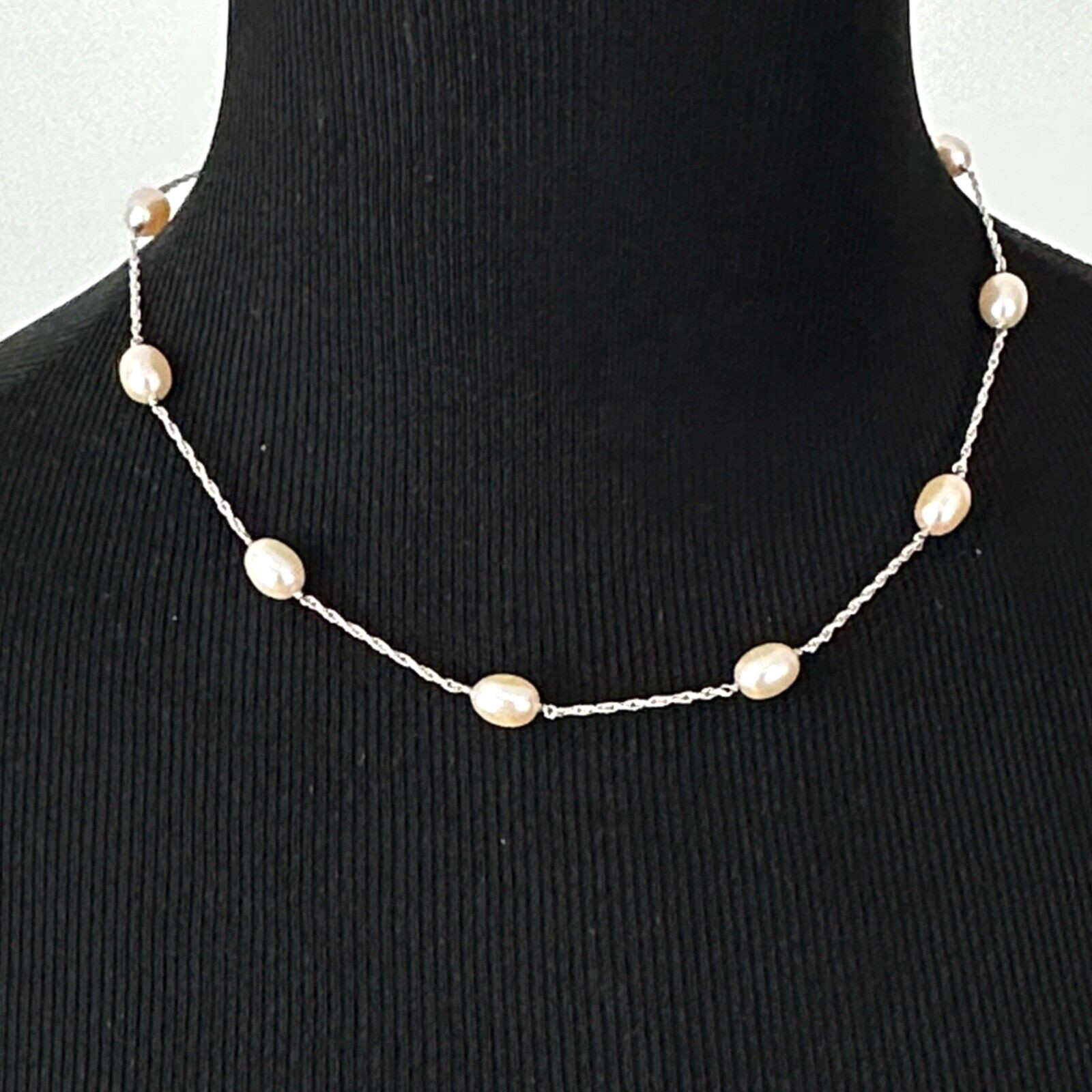 CHAMPAGNE 9mm pearl necklace – 17.75″ sterling silver chain Tin Cup station