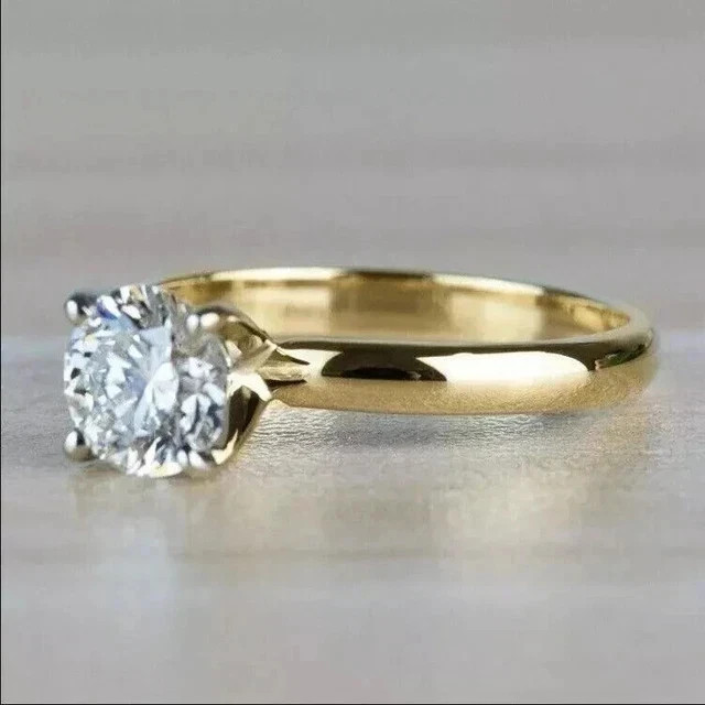14K Yellow Gold Plated 2.40Ct Round Cut Moissanite Solitaire Engagement Ring