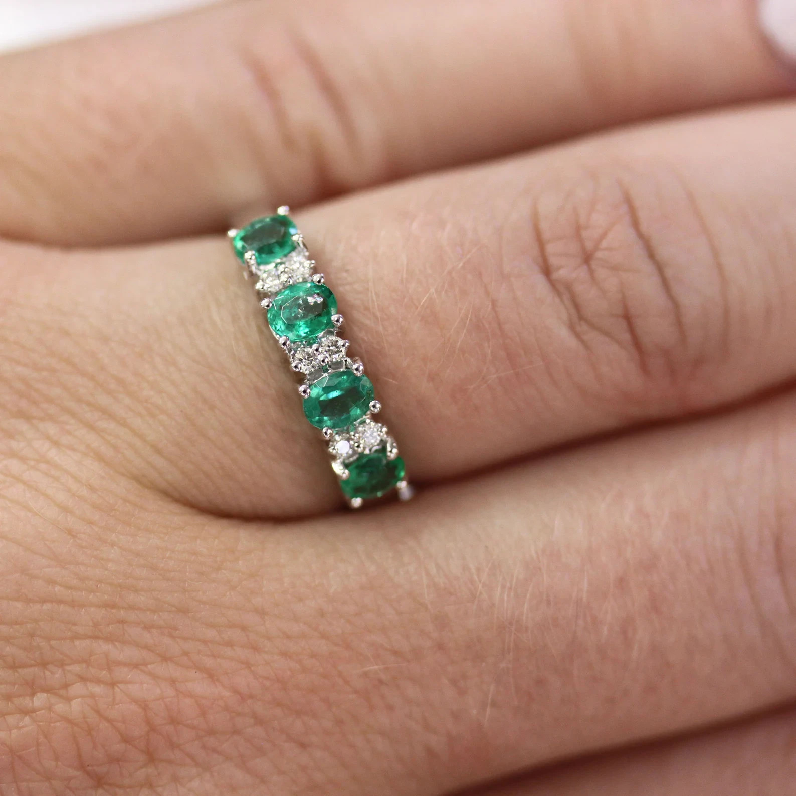 2.50 Ct Oval Cut Natural Emerald Diamond Wedding Ring 14K Solid White Gold 6