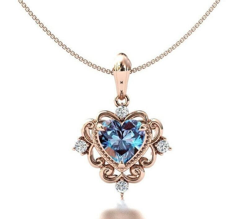 3Ct Heart Lab Created Alexandrite Diamond Beautiful Pendant 14K Rose Gold Finish