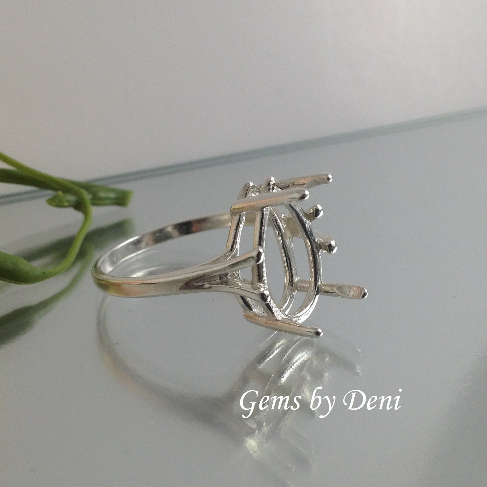 (7×5-20x15mm) Pear Wire Mount Sterling Silver Pre-Notched Ring Setting Size 5-9