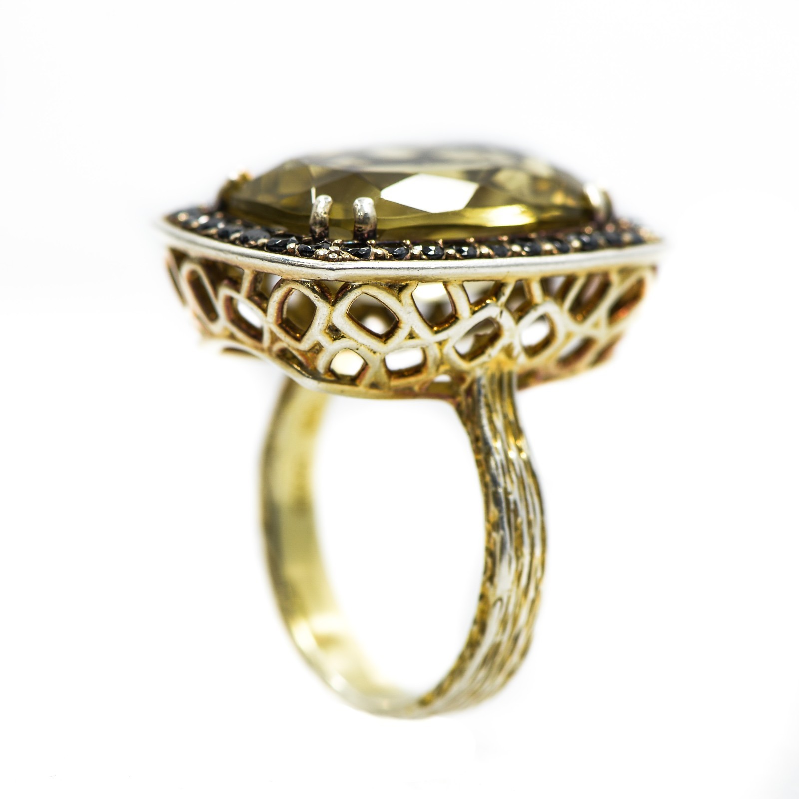 Vintage 925 Sterling Silver Gold Plated Black Onyx Citrine Stone 7.7 Gram Size 7