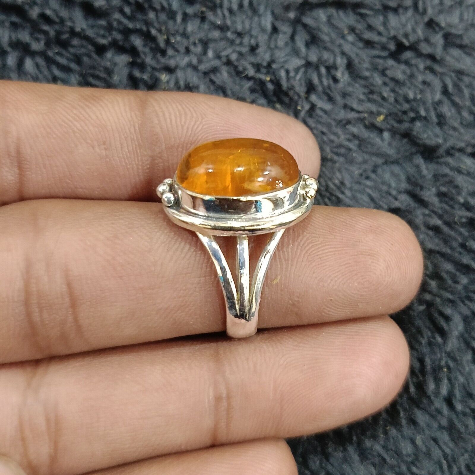 Amber Gemstone Ring 925 Sterling Silver Handmade Statement Ring All Size SR203