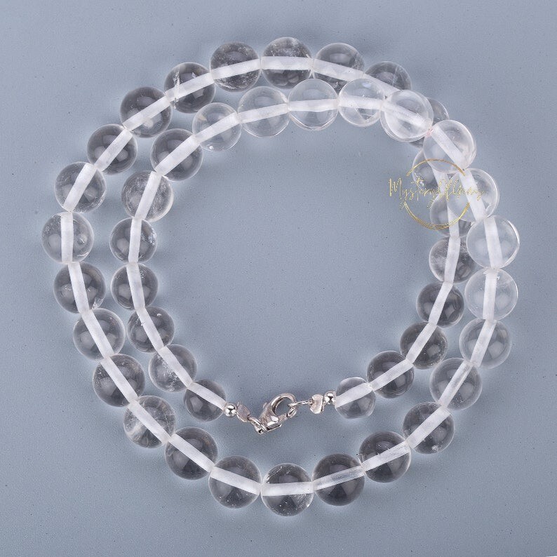 AAA Natural Clear Rock Crystal Smooth Round Gemstone Beads Handmade Necklace 18″