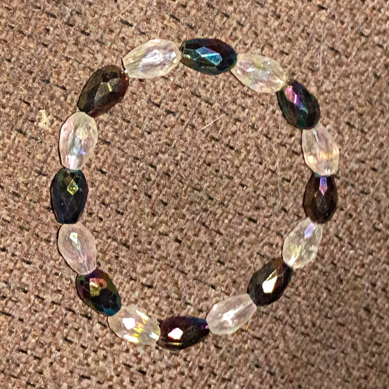 Multicolor Faceted Crystal Oval Beaded Stretch Bracelet No Closure