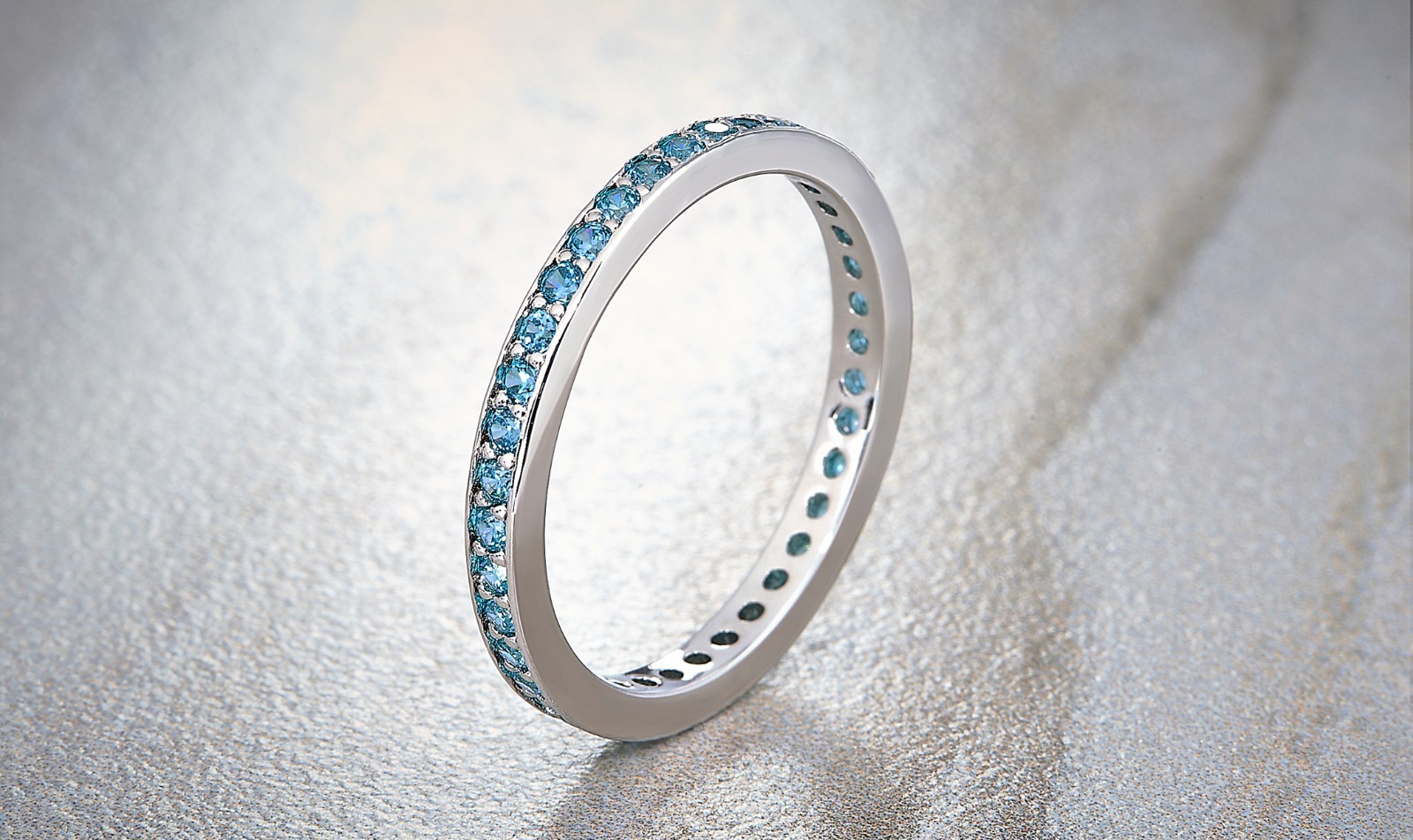 Rhodium Plated 1.00 CTW Fashion Gemstone Aquamarine Band By Unique Designs