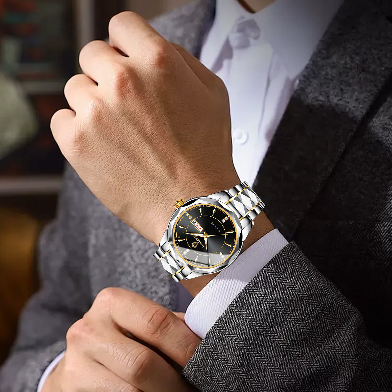 Luminous Men Watch Stainless Steel Quartz Waterproof Classic Business Wristwatch