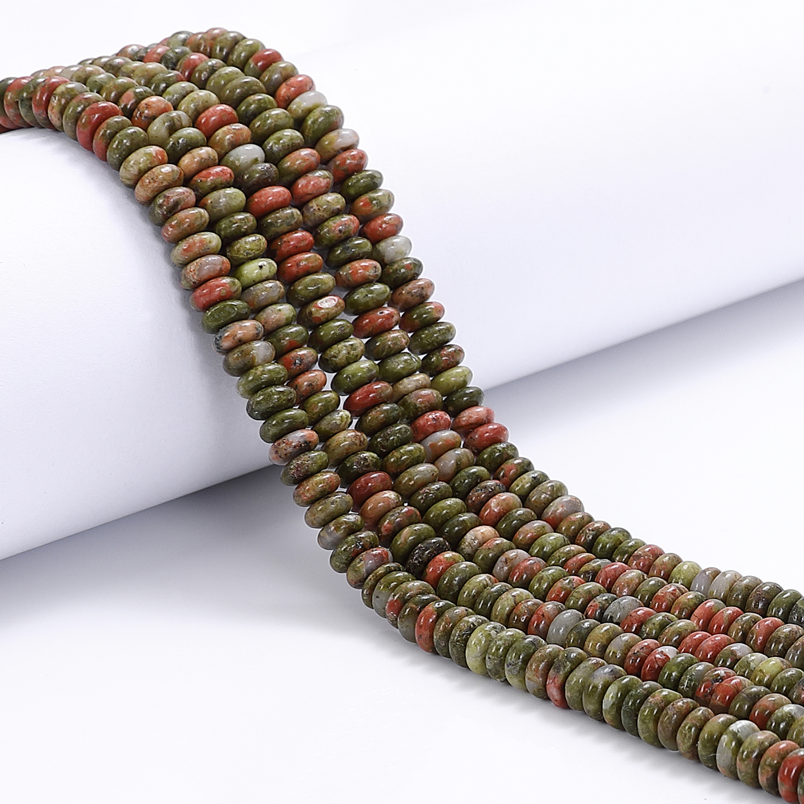 Natural Unakite Smooth Rondelle Beads Size 2×4.5mm 15.5” Strand