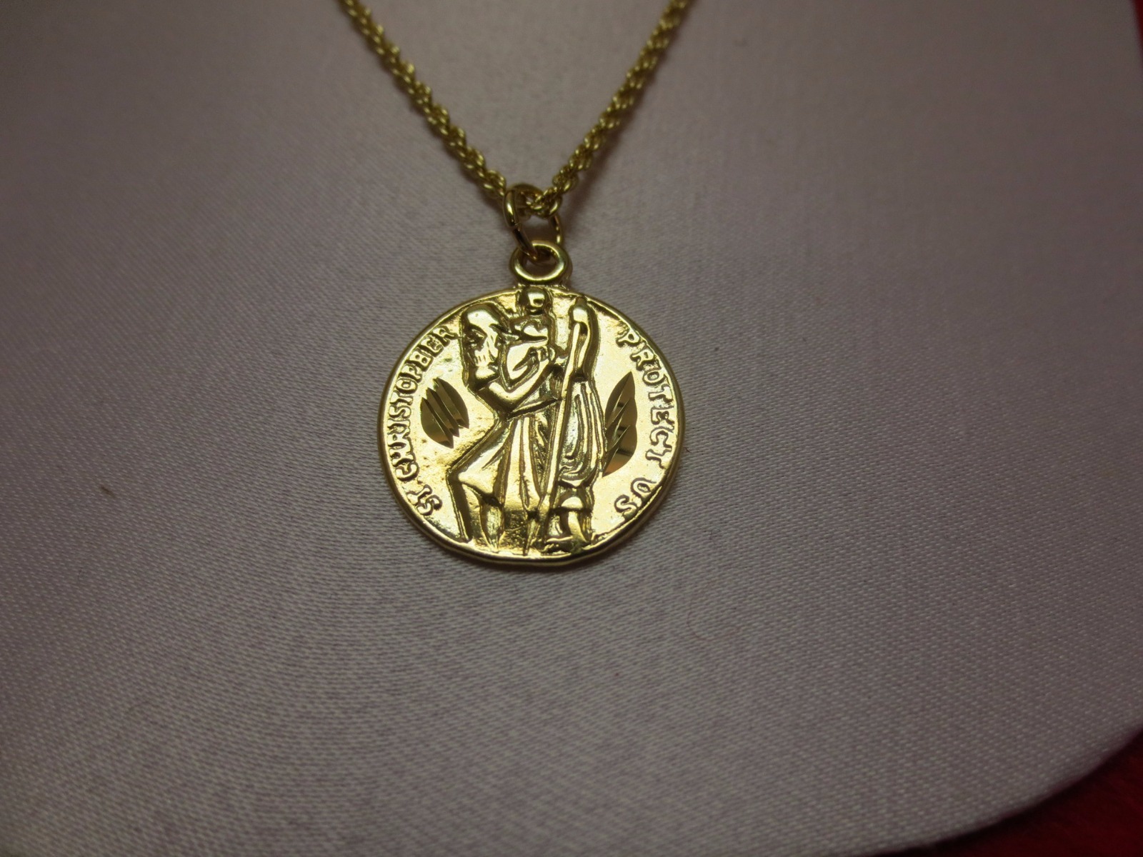 14KT GOLD PL MEDIUM ST CHRISTOPHER MEDALLION & 16,18,20,24,”or 30″ ROPE SET-2026