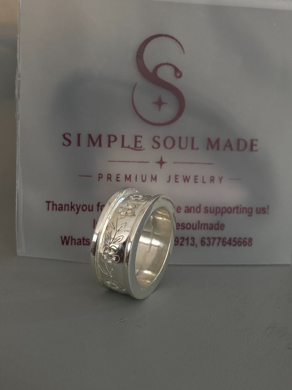 925 Sterling Silver Flower Spinner Ring Floral Meditation Band Wide
