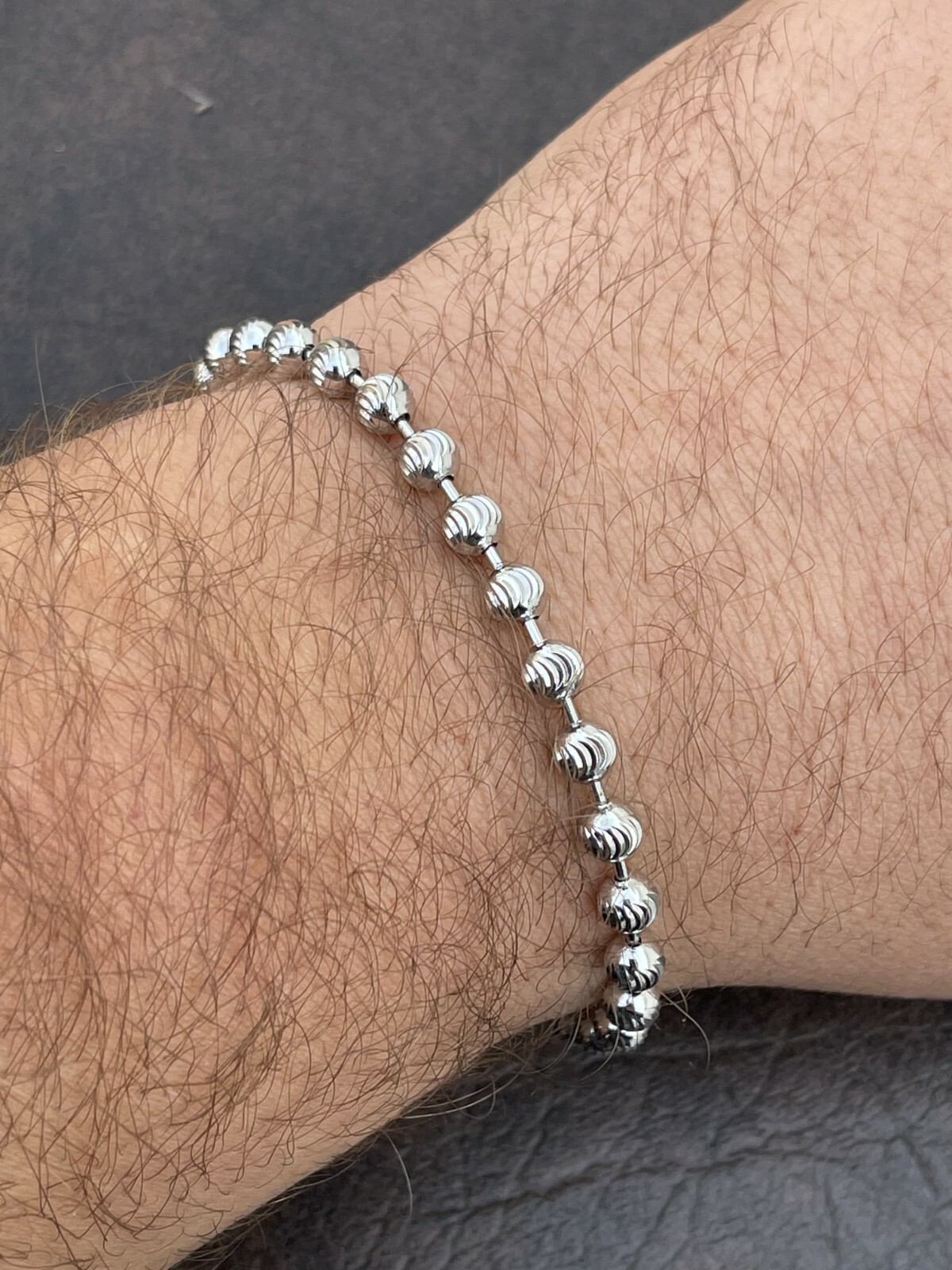 Men’s Solid 925 Sterling Silver Ball Moon Diamond Cut Bracelet 5mm Thick Beads