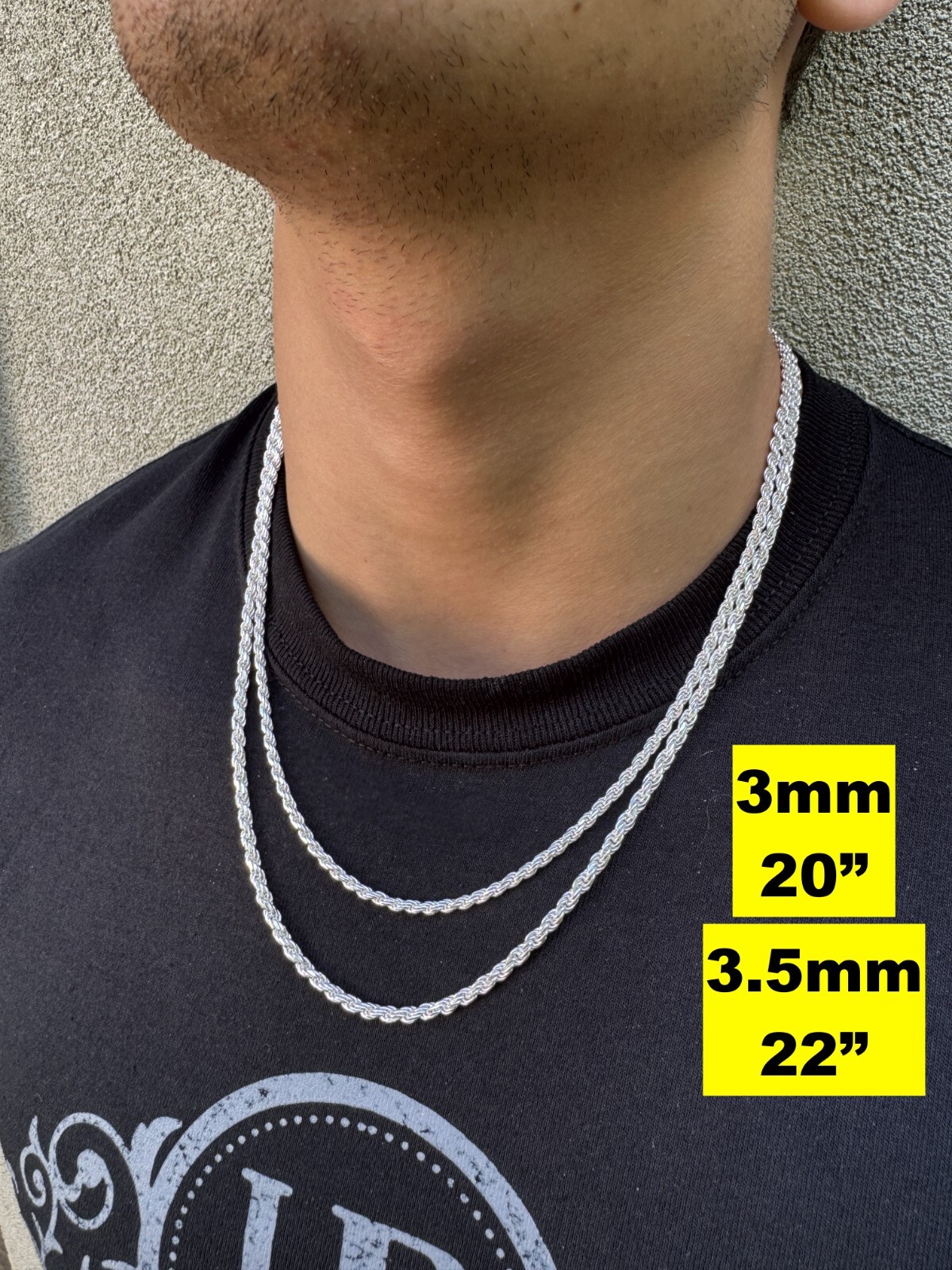 Men’s Women’s Real Solid 925 Sterling Silver Rope Chain 1.5-5mm 16″-30″ ITALY