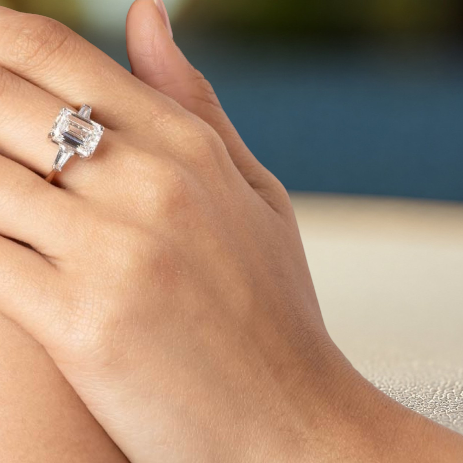 14k Multi-Tone Gold IGI Lab Created Diamond Engagement Ring 3.50 Ct Emerald Cut