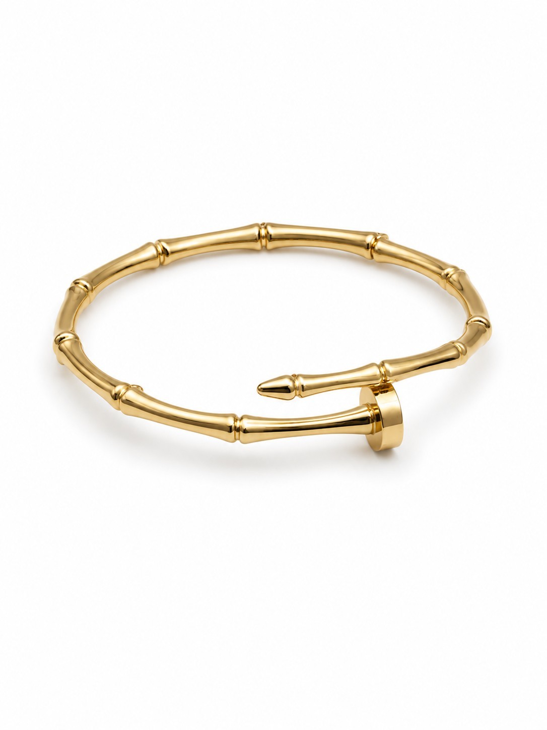 Gold-Tone Bamboo Style Nail Cuff Bangle Bracelet Open Metal No Stone