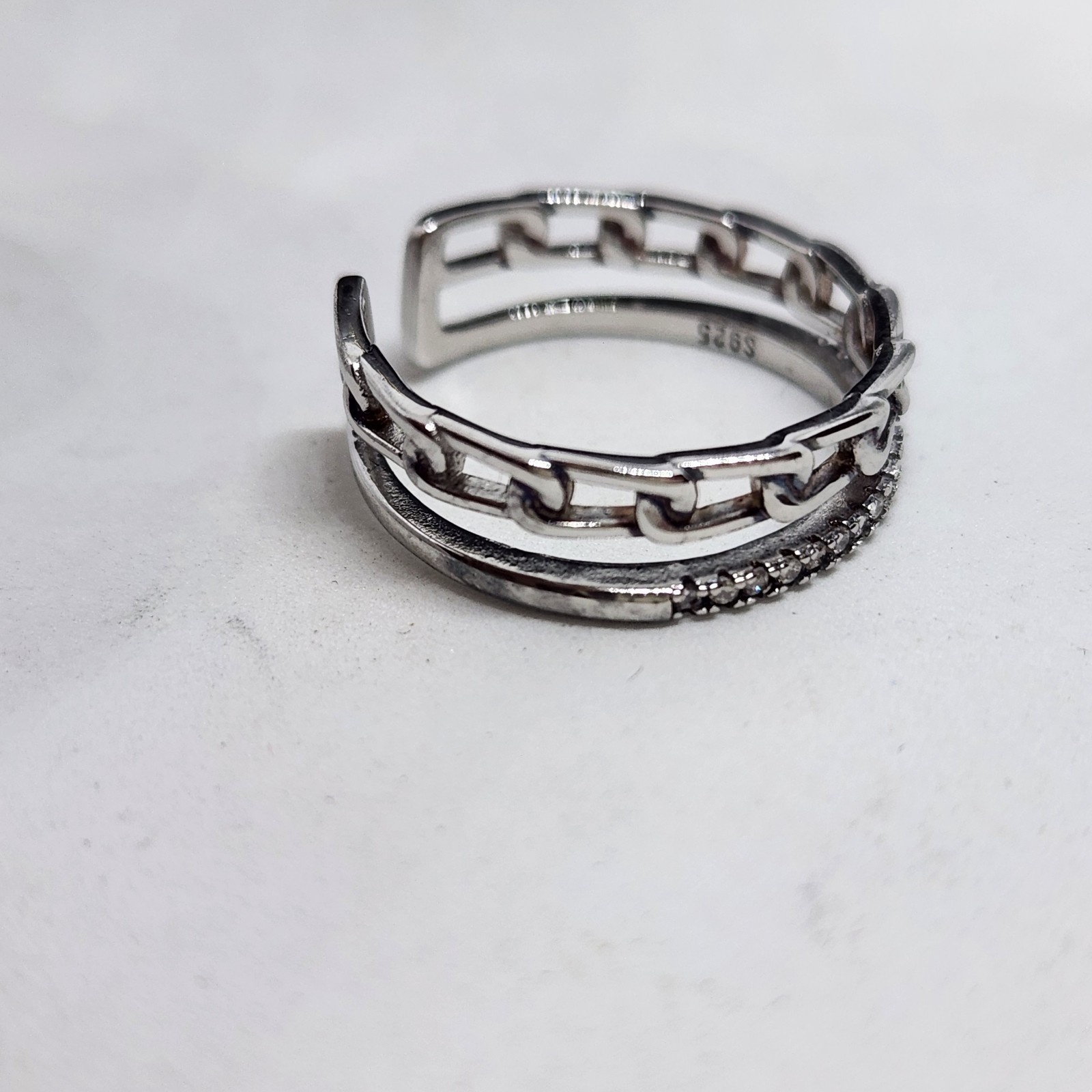 Chain And Bling Toe Ring Open Design Silver Tone Fashion Jewelry Size 6.5
