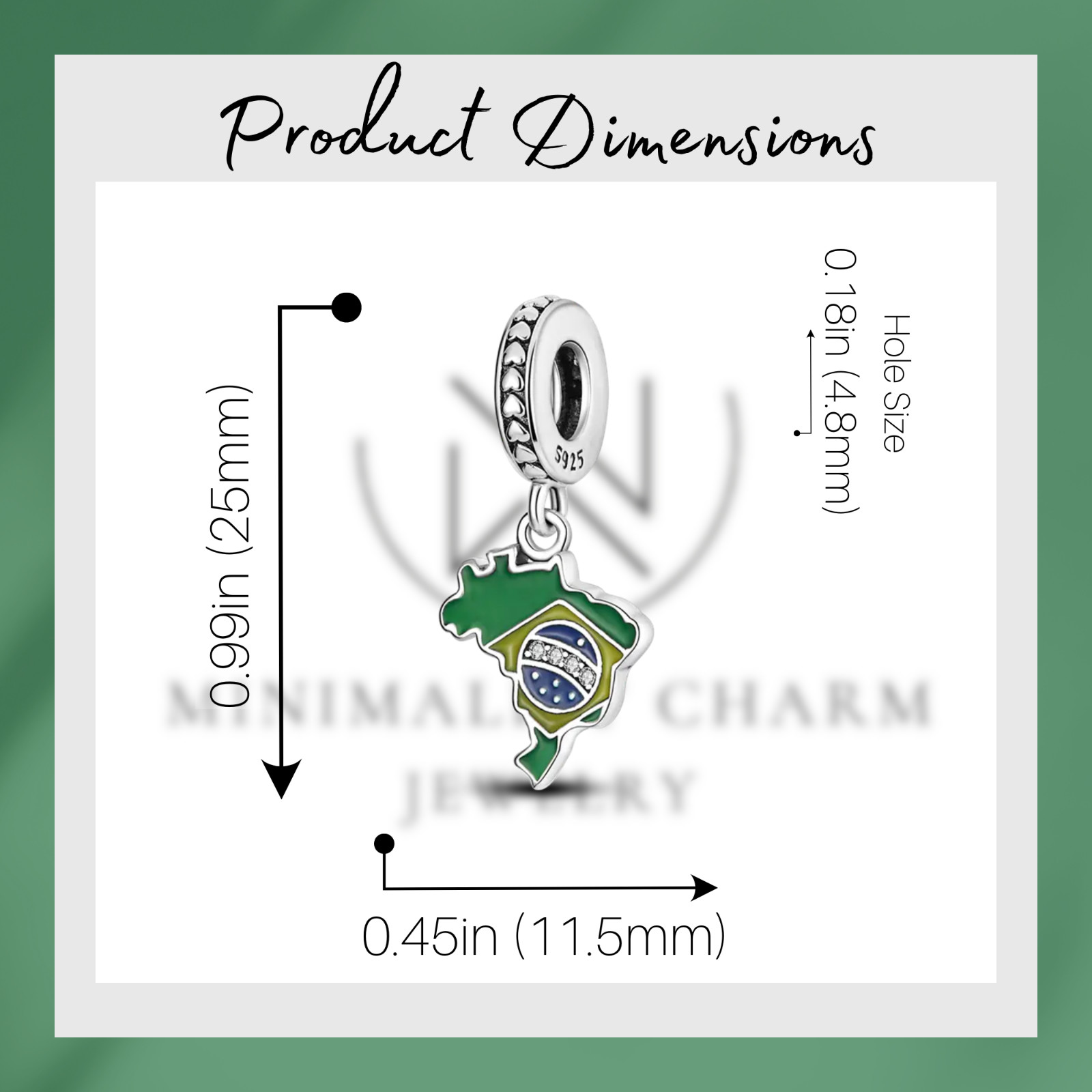 Brazil Map Dangle Charm For Bracelet, Brazil Map Charm, Country Charm