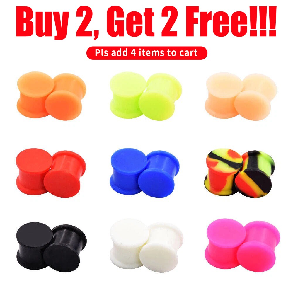 PAIR-SOLID LARGE LIP Silicone Ear Skins-Ear Gauges-Soft Ear plugs-Ear Tunnels
