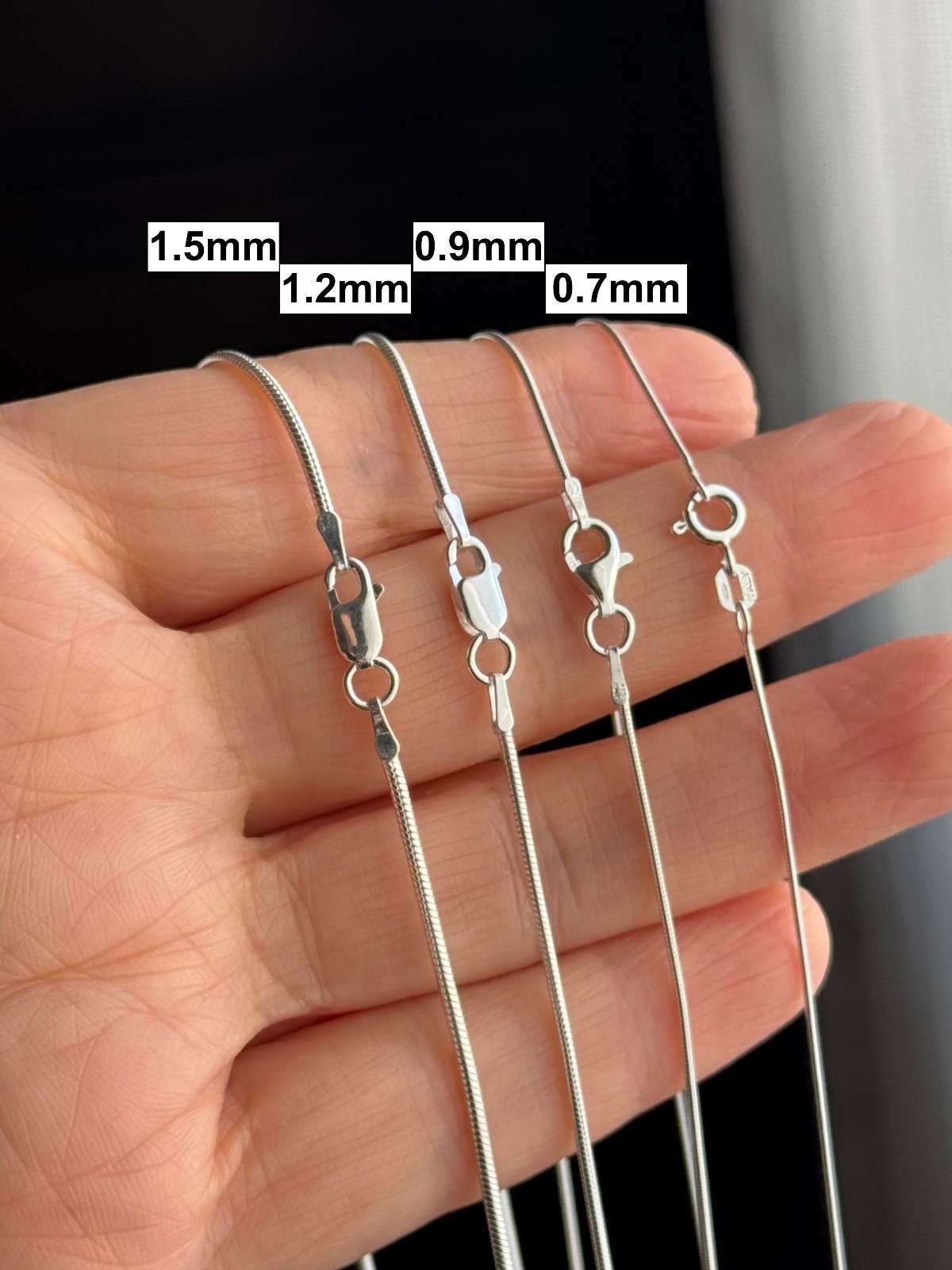 925 Sterling Silver (0.7mm – 0.9mm – 1.2mm – 1.5mm) Snake Chain for Women Men