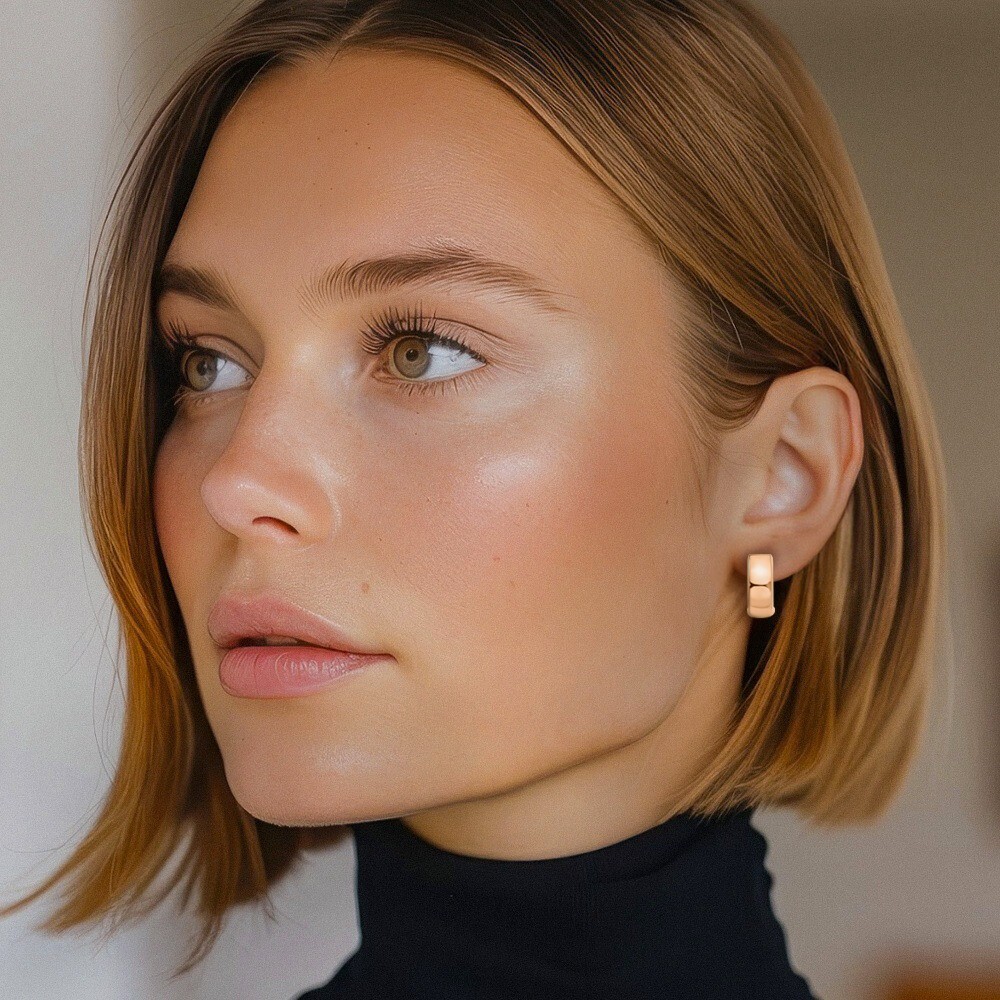 14K Rose Gold Medium Round Huggie Hoop Earrings 15mm 5/8 inch Snap Back