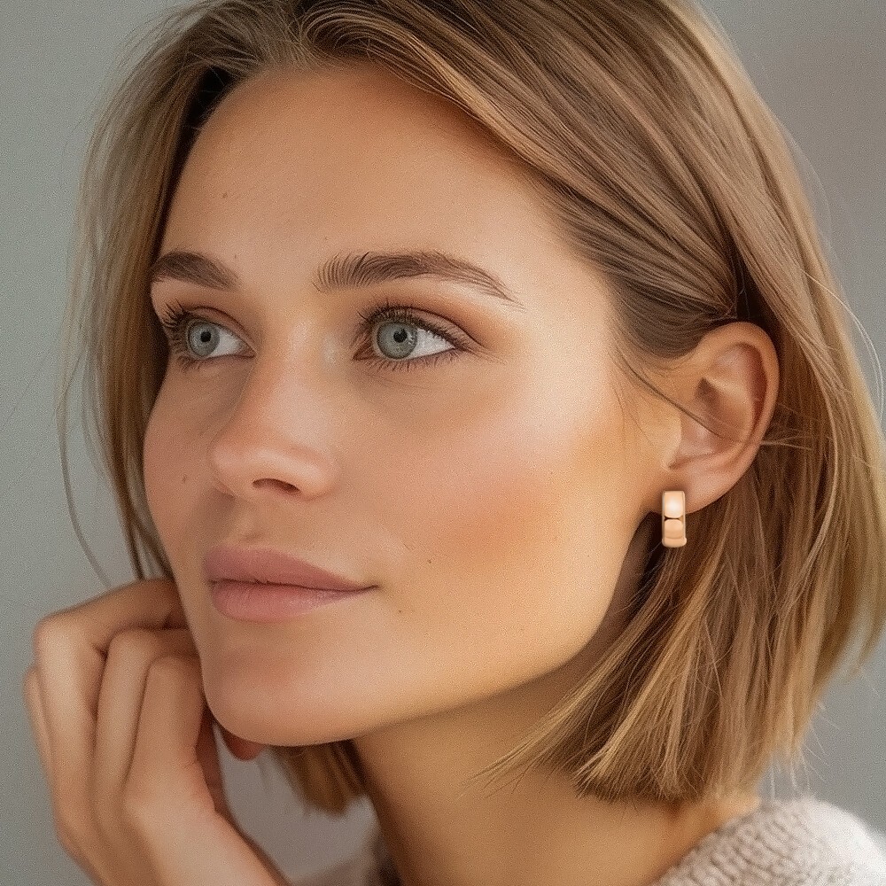 14K Rose Gold Medium Round Huggie Hoop Earrings 15mm 5/8 inch Snap Back
