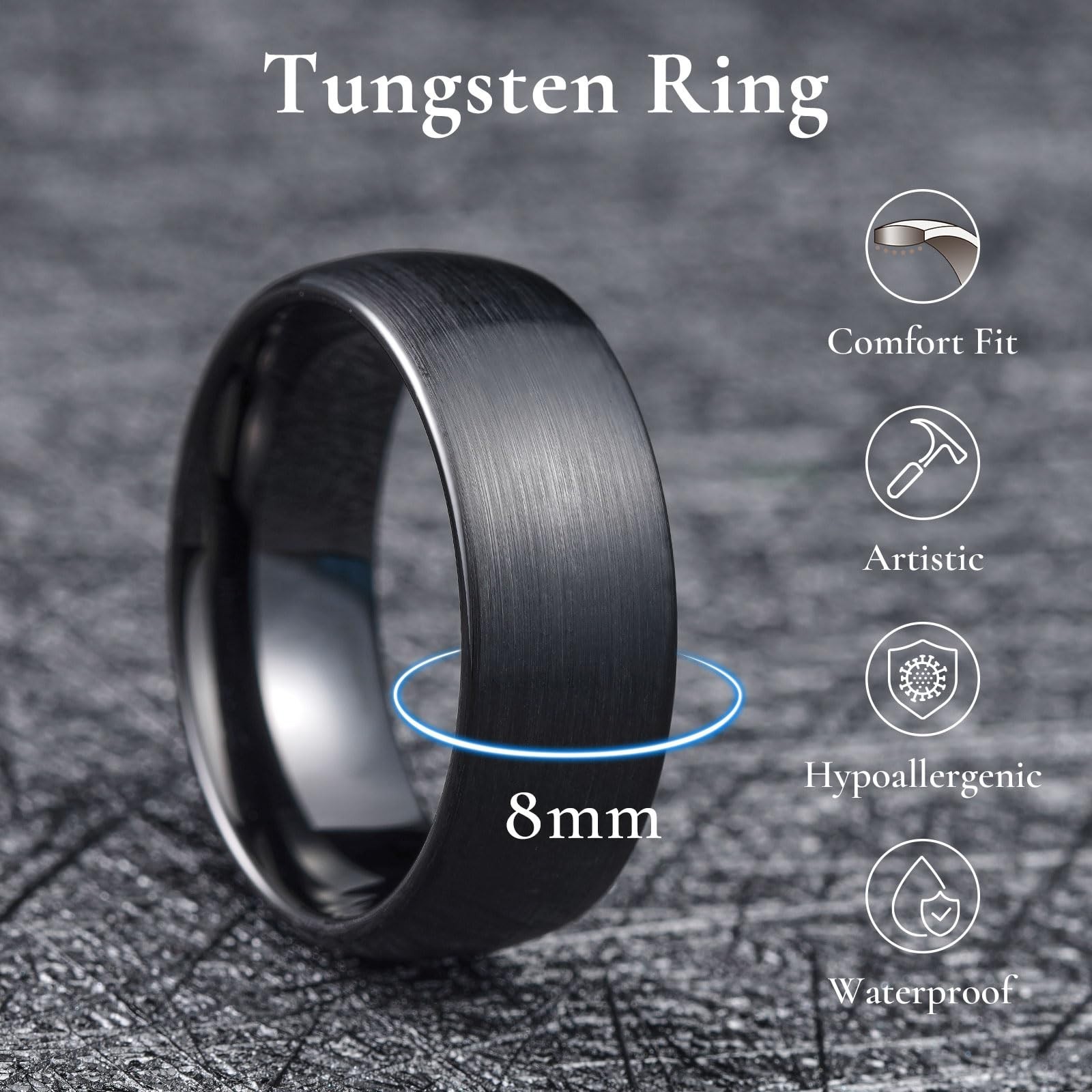 Matte Brushed Tungsten Carbide Wedding Bands for Men & Women, Comfort Fit, 2-8mm