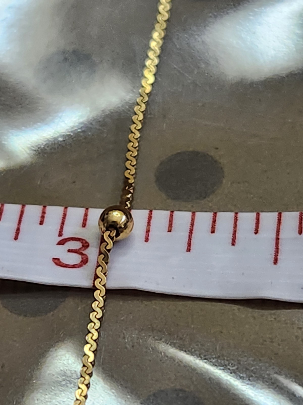 14k Gold Serpentine 17.5″ Thin Chain with 6 Tiny Beads 2 Grams Spring Ring