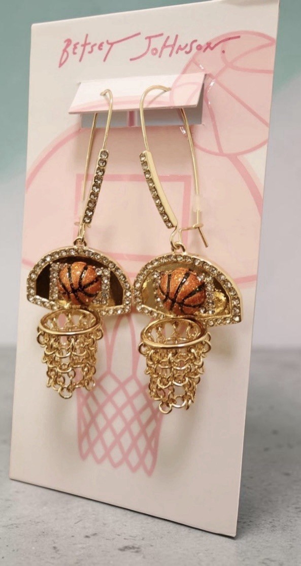 Betsey Johnson Earrings Nothing But Net Basketballs Gold Tone Chains Hooks NWT