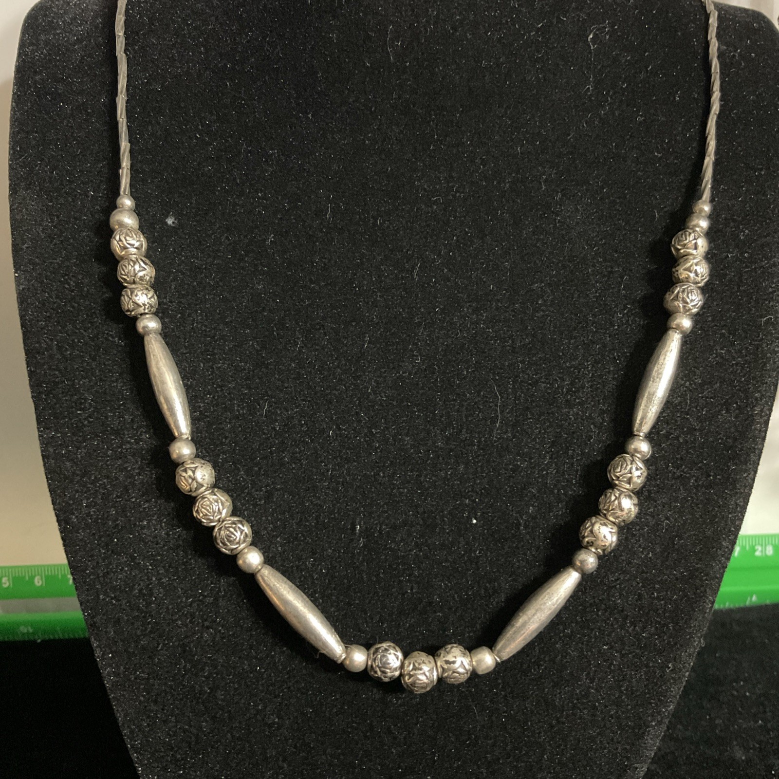 Old Pawn Sterling Silver NavajoNecklace 24″ No Mark Bead And Station