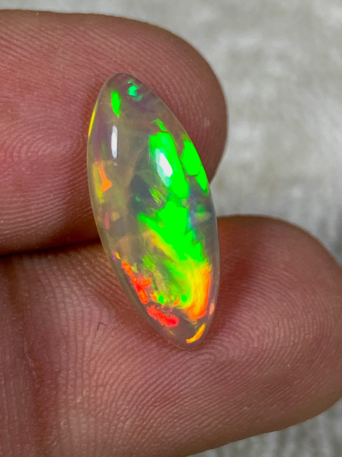 Natural Dark Base Ethiopian Opal 2.85crt Rainbow Fire Marquise Cabochon Gemstone