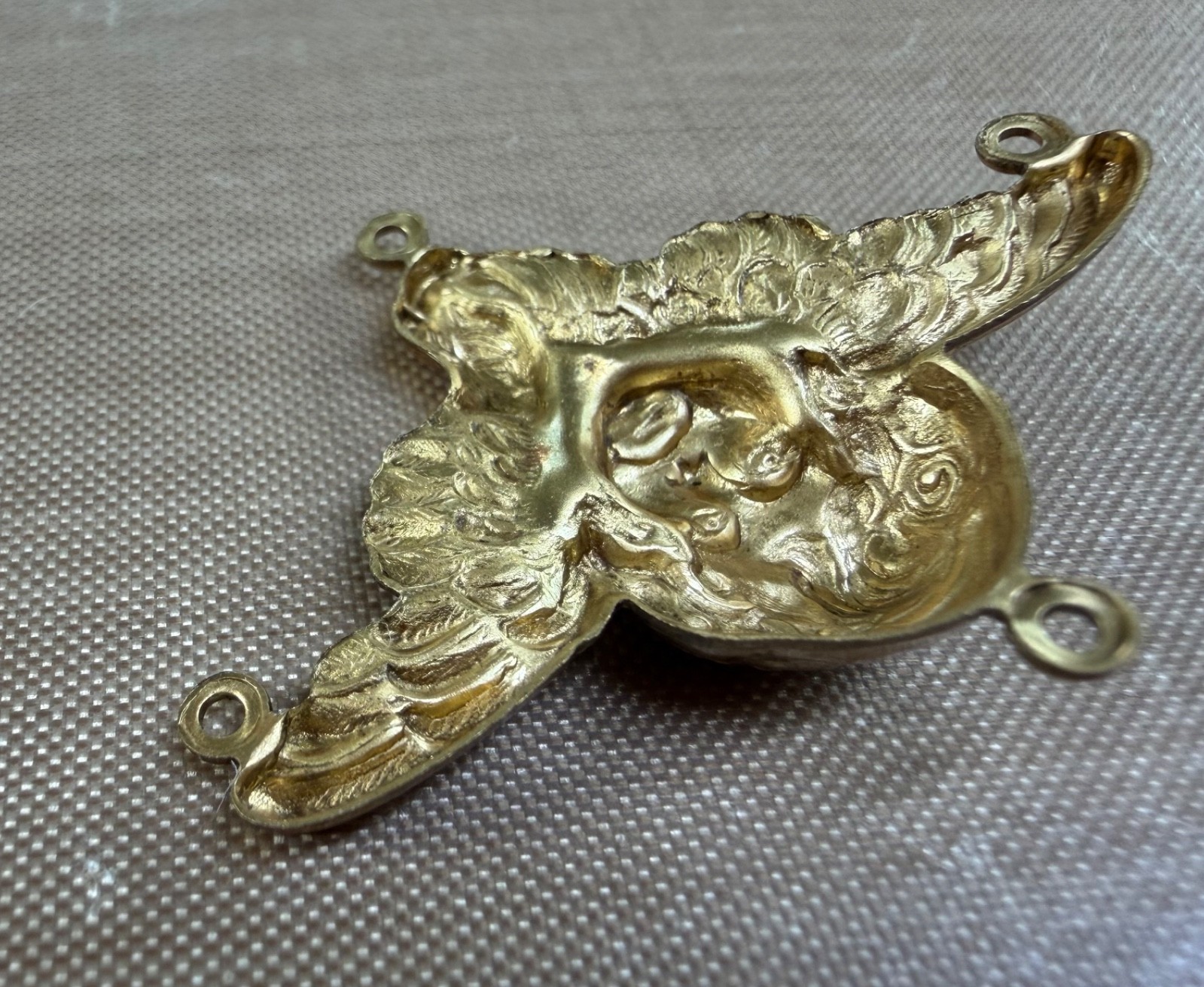 Vintage Brass Cherub Angel Connector 42mm 4 Loop Art Nouveau Stamping NOS Jewelr