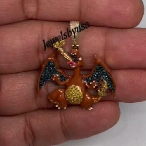 Men’s Custom 1Ct Bird Enamel Charm Pendant Multi Color Cubic Zirconia 925 Silver