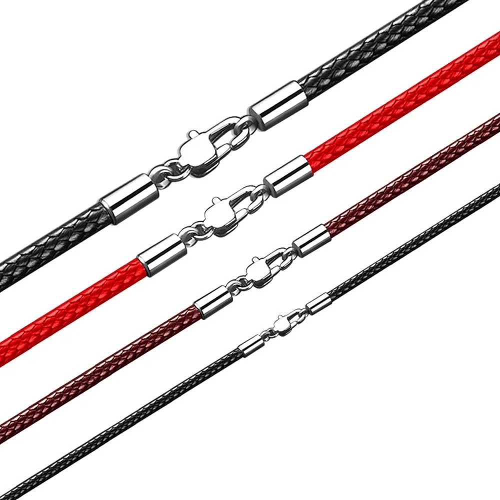 Waterproof Braided Leather Chain Cord Necklace with Stainless Steel Clasp