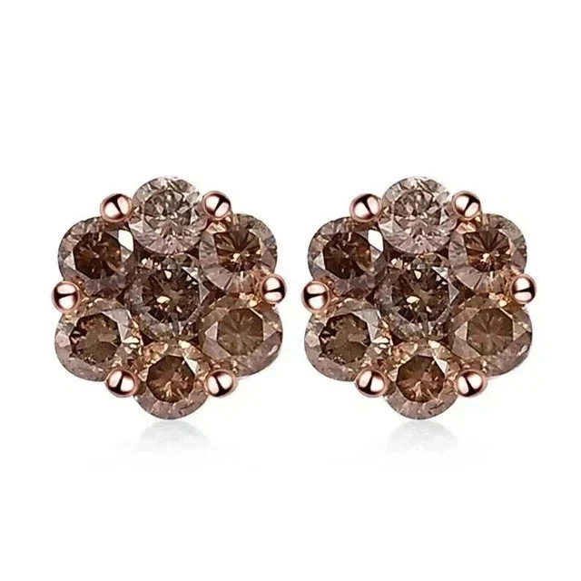 2Ct Round Cut lab-Created Chocolate Diamond Stud Earring 14k Rose Gold Plated