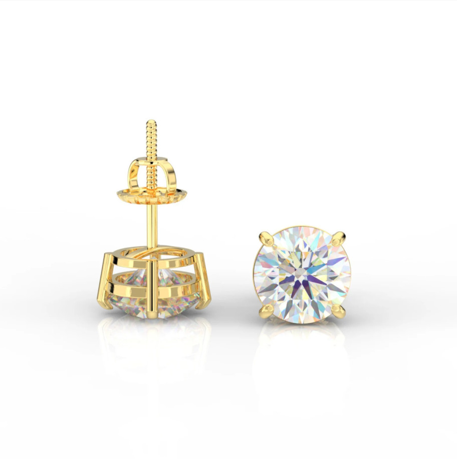 Moissanite Screw Back 14k Gold Solitaire Stud Earrings GRA Certified D/VVS1