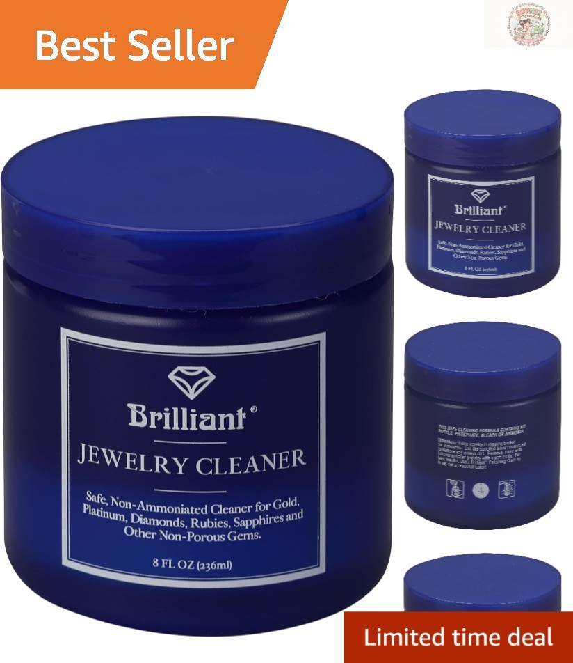 8oz Non-Toxic Jewelry Cleaner with Basket & Brush – Safe for All Gems