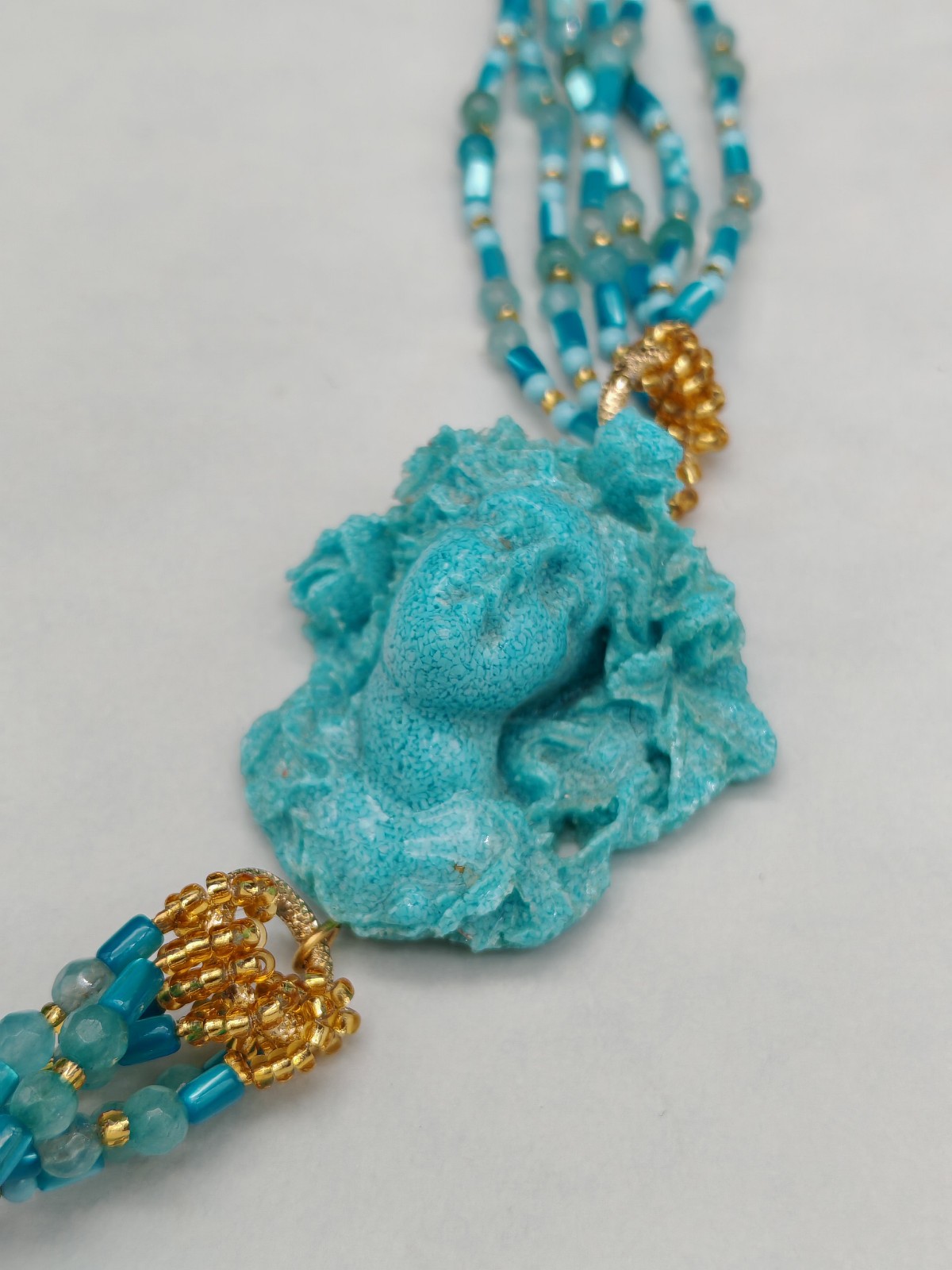 Women Turquoise Cameo Multifilament Elegant Mother of Pearl Necklace Made in Italy
