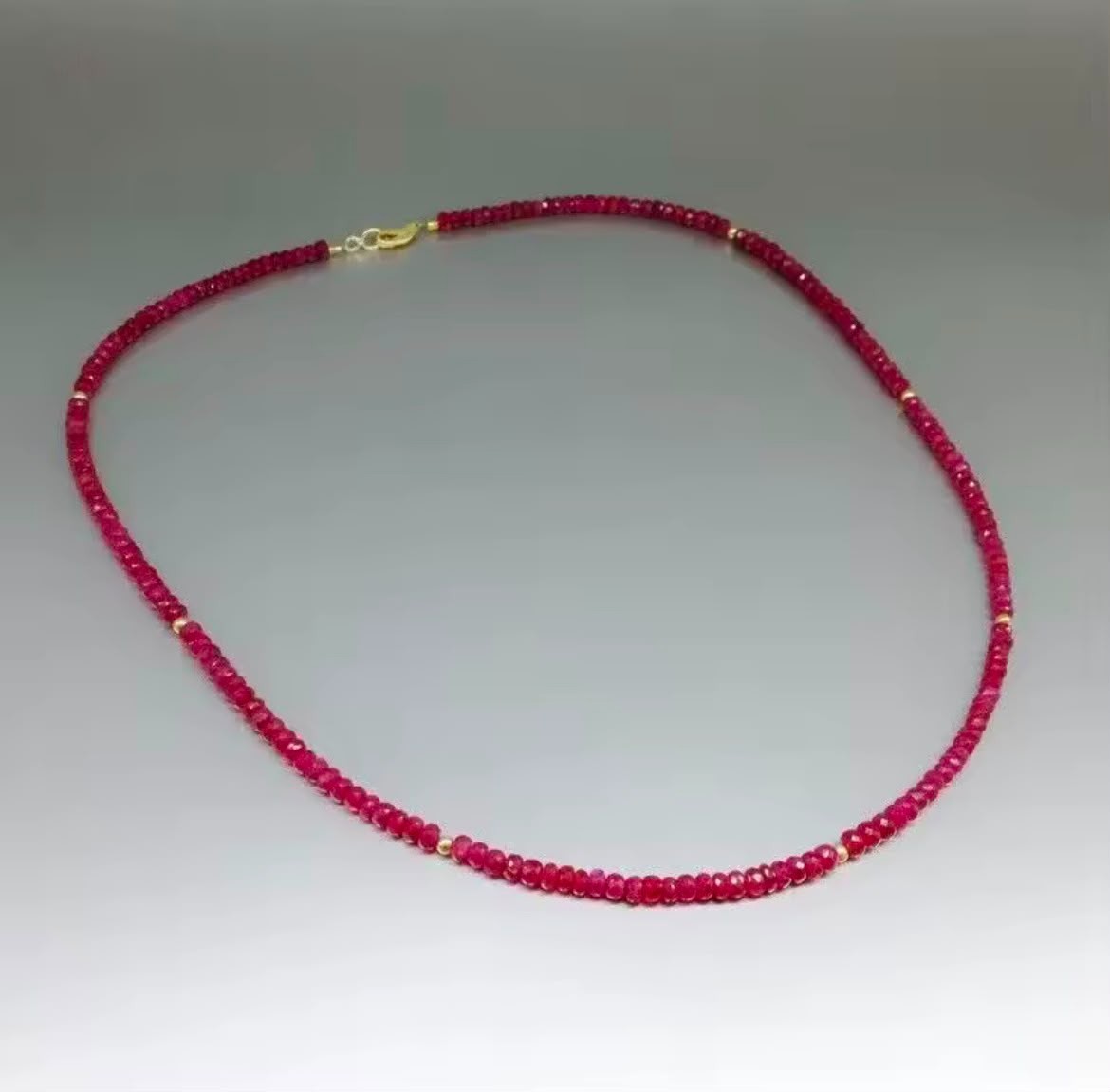 Natural Red Ruby 2-4mm Faceted Beaded Necklace Round Gemstone Choker