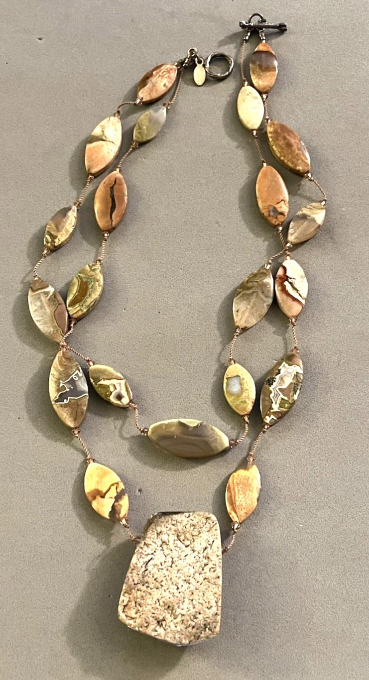 MARGO MORRISON NYC Jasper Rutilated Quartz Chunk Crystal Bead 2-Strand Necklace