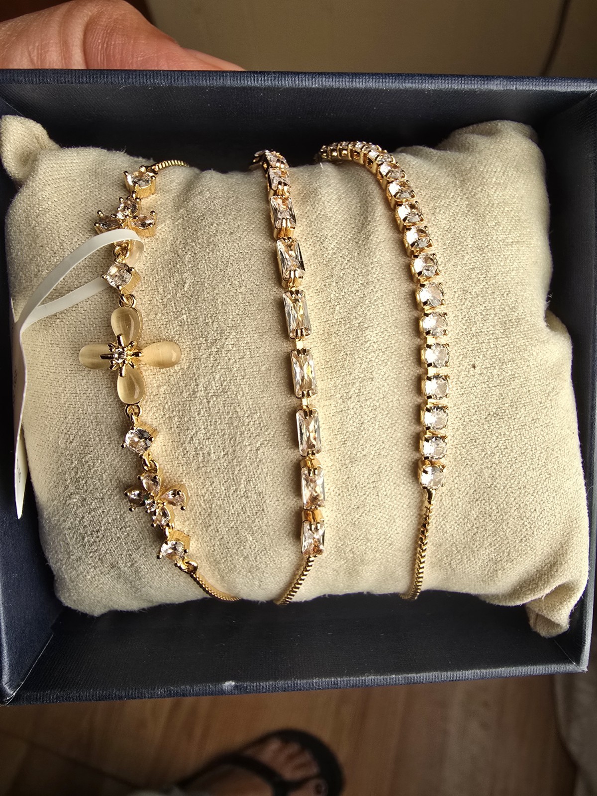 Gold Clear Cubic Zirconia Jewelry Set Adjustable Nickel-Free Lead Safe Bracelet