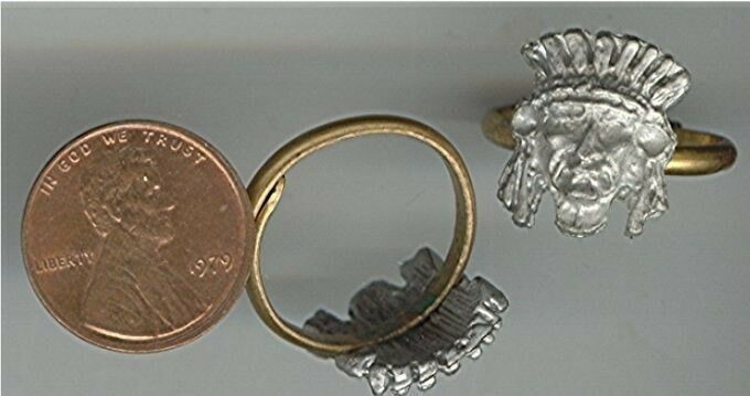 6 VINTAGE BRASS WHITE CASTED METAL TRIBAL INDIAN HEAD ADJUSTABLE RINGS V322