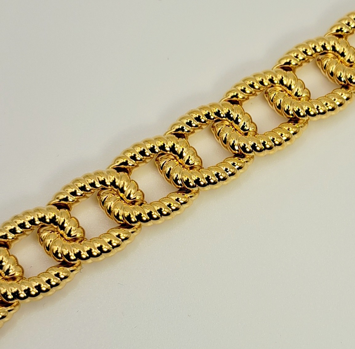 MILOR 14K Yellow Gold Resin Core Textured Cable Link Bracelet Adj 7.5-8.5″ NEW