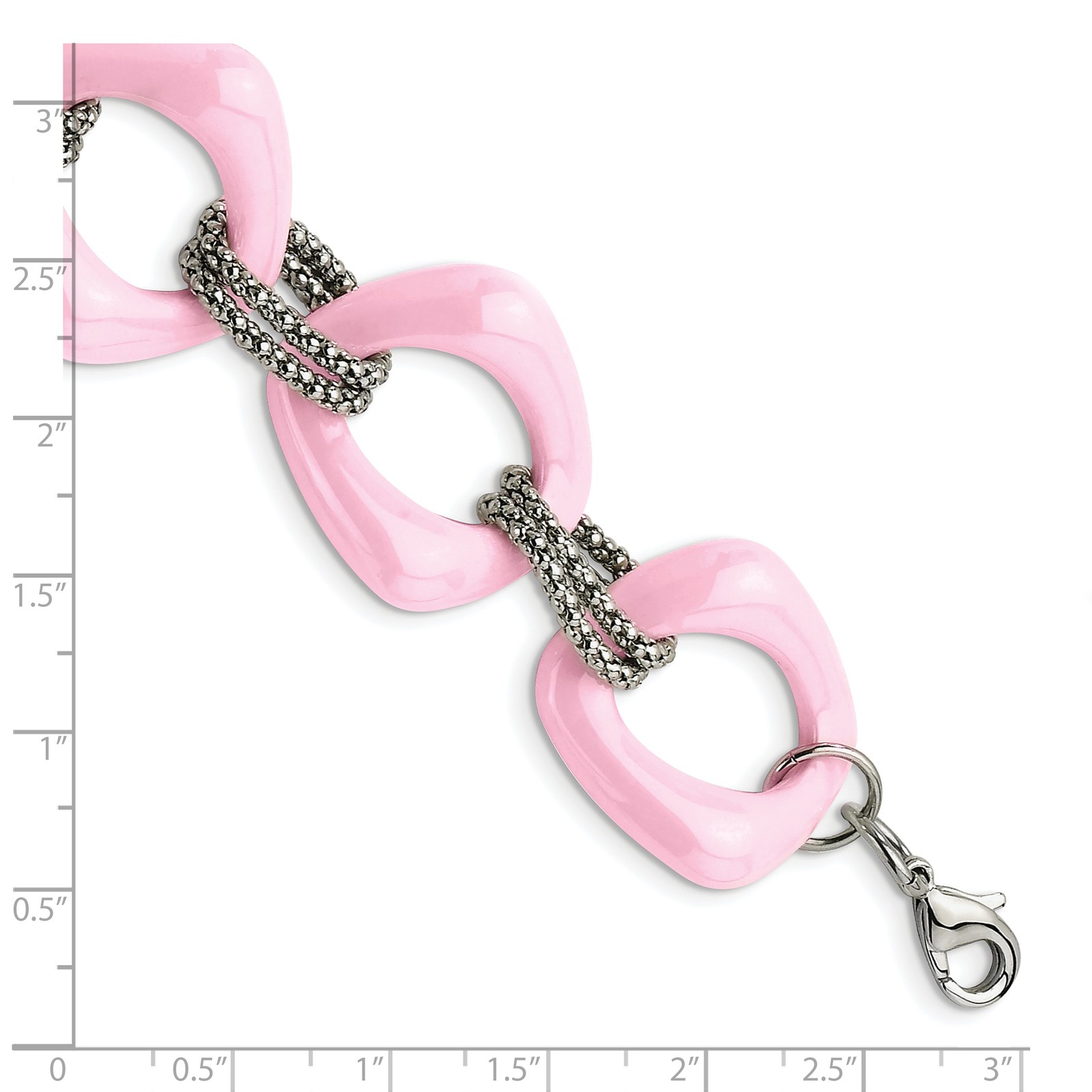 Chisel Stainless Steel Polished with Pink Ceramic 8 inch Open Link Bracelet SRB5