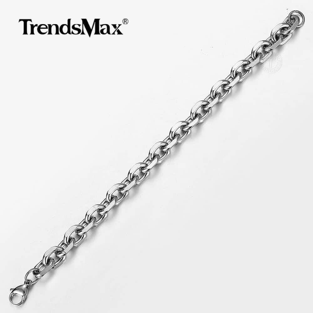 10mm Oval Round Cable Link Bracelet Mens Silver Tone Stainless Steel Chain Gift