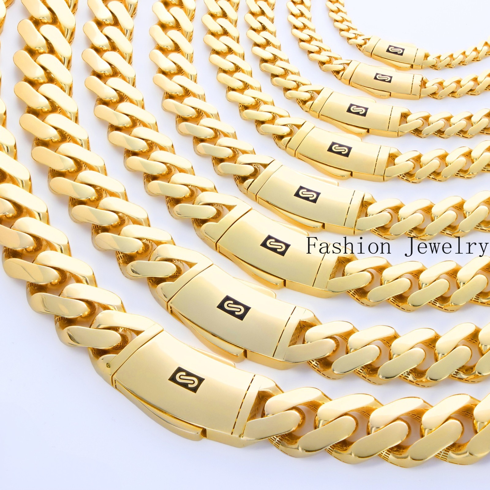 10K Yellow Gold Miami Cuban Royal Monaco Chain 5mm-20mm Necklace Bracelet 6″-30″