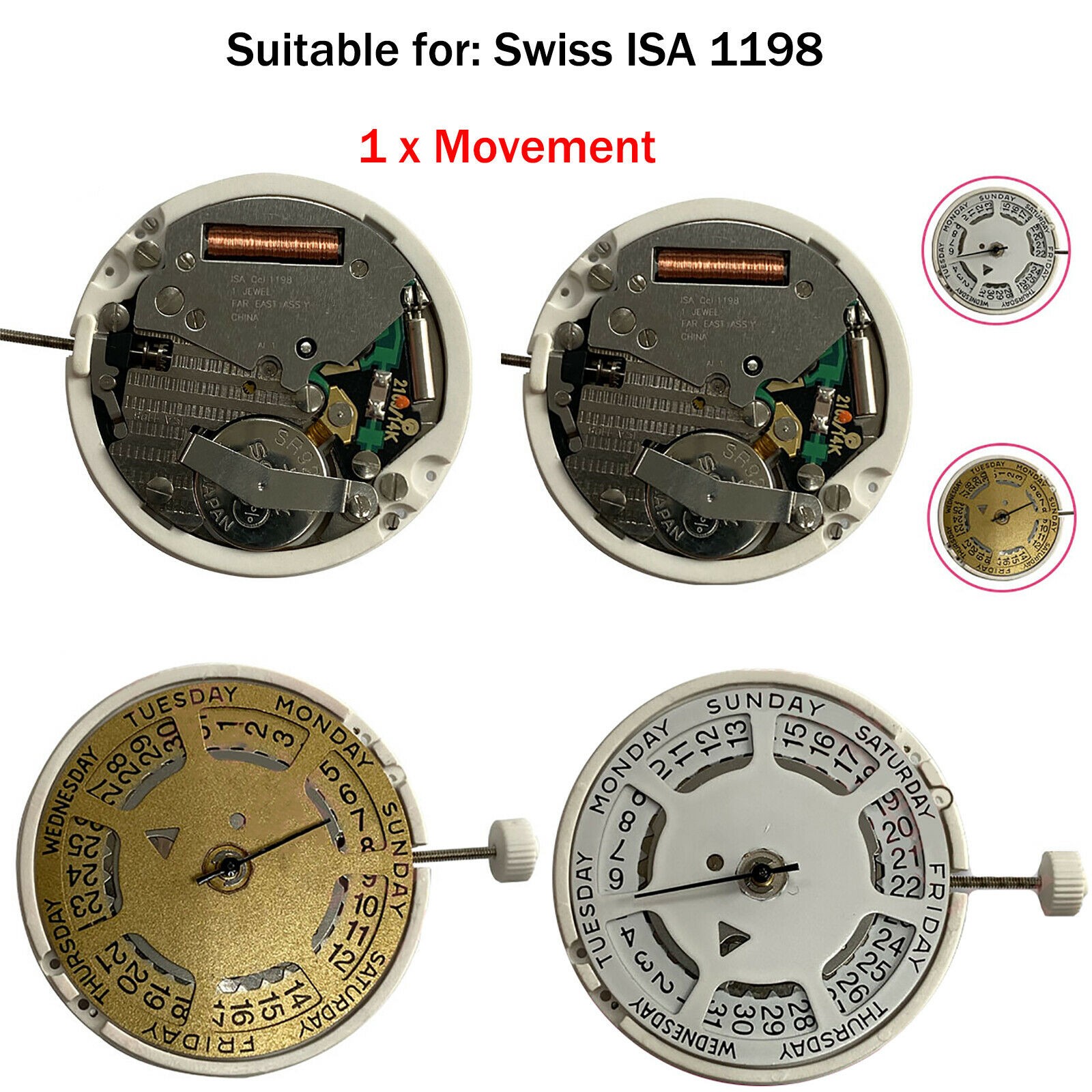 3-Hand Quartz Watch Movement With Battery For Swiss ISA 1198 Watch Accessories A