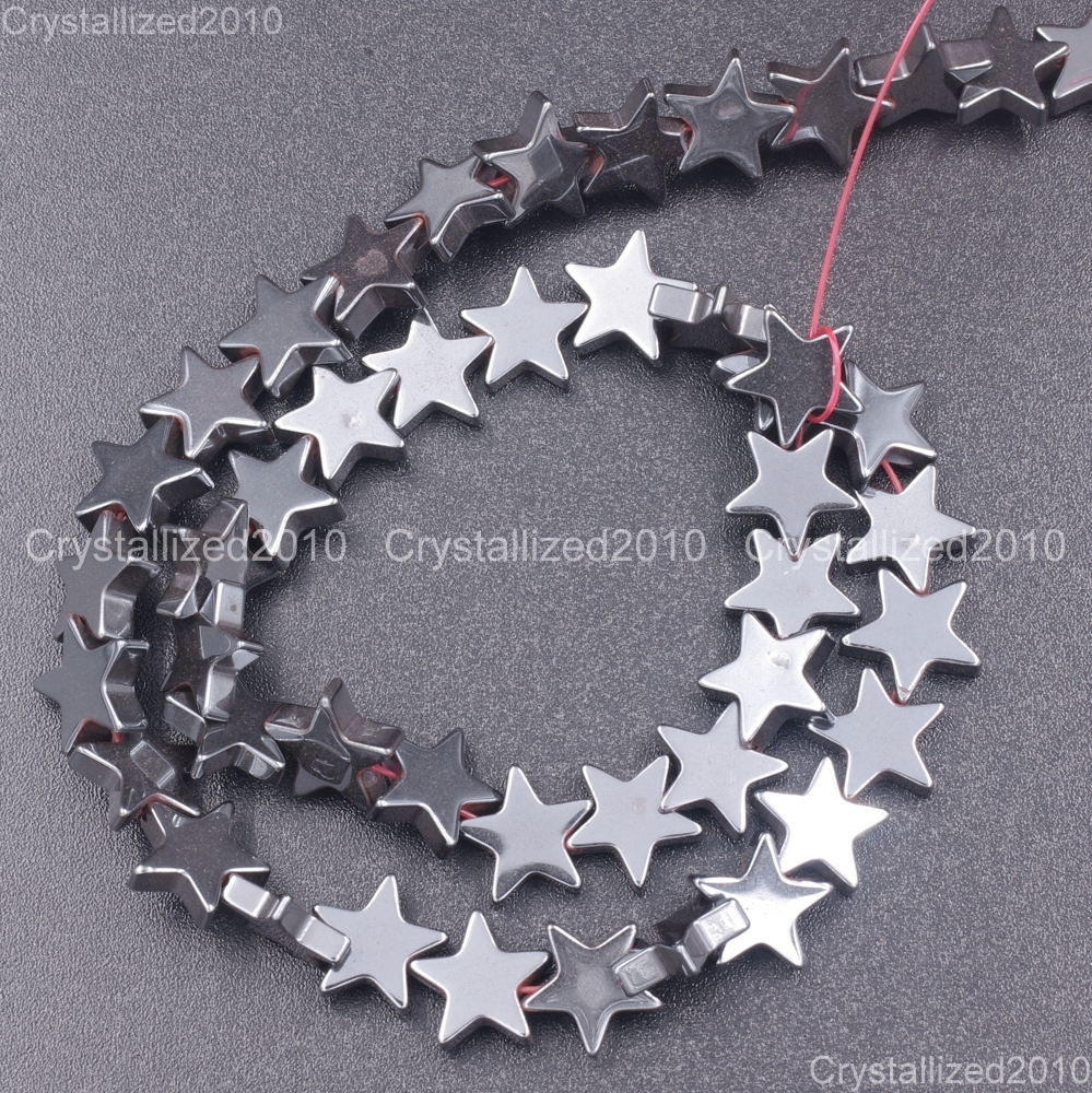 2 Strands Natural Hematite Gemstone Flat Star Beads 6mm 8mm 10mm Silver Gold 16″