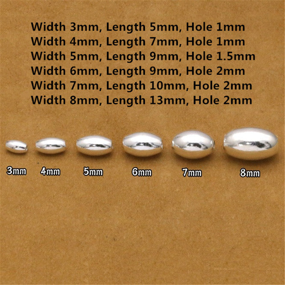 925 Sterling Silver Oval Beads for Bracelet Necklace 2mm 3mm 4mm 5mm 6mm 7mm 8mm