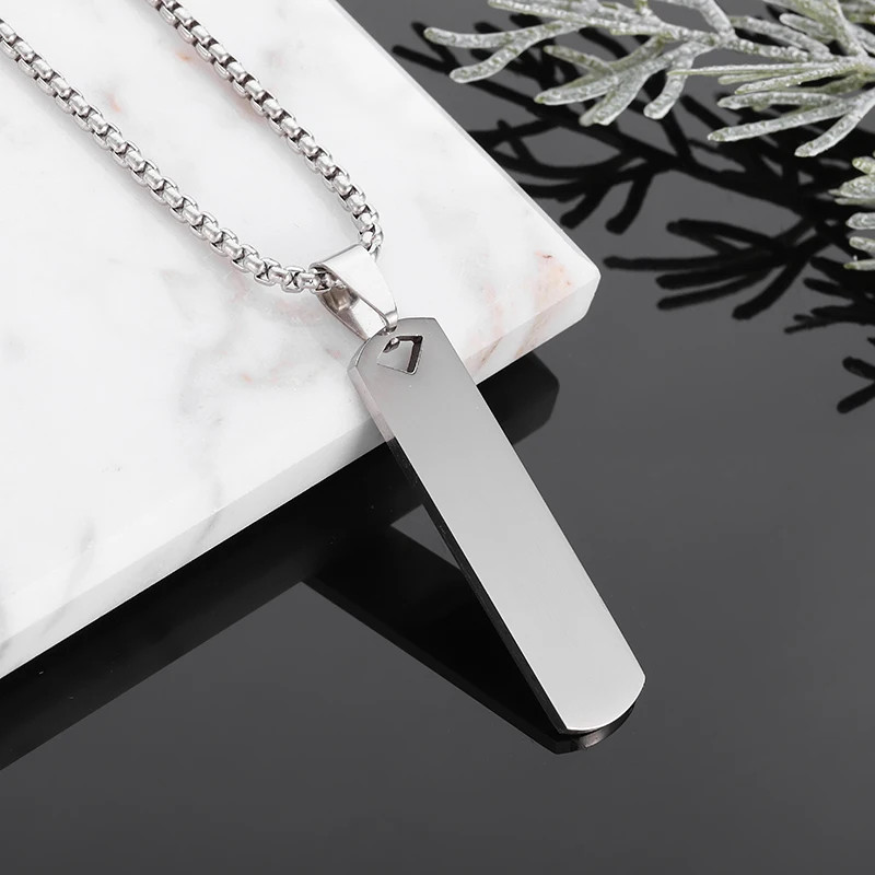 Stainless Steel Glossy Engravable Rectangular Pendant Necklace for Men Fashion S