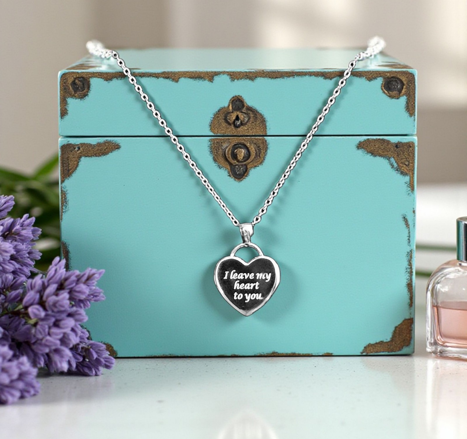 Personalised 925 Sterling Silver Engraved Heart Charm Pendant Necklace Gift